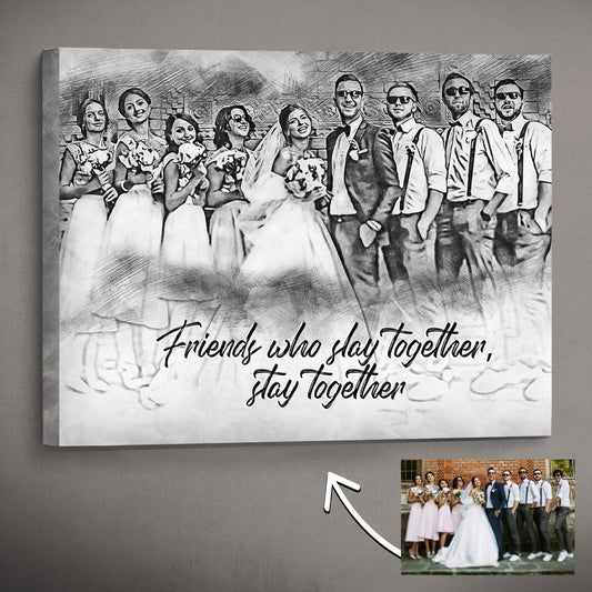 Pencil Sketch for Bridesmaid and Groomsmen, Canvas Prints, Personalized Gift, Wedding, Wall Art, BFF, Best Friends Print, Bridesmaid Gift