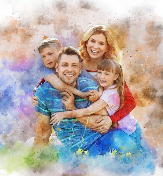 Family Watercolor Portrait, Personalized Gift For Family, Custom Portrait Art Photo Gift for Family with Kids
