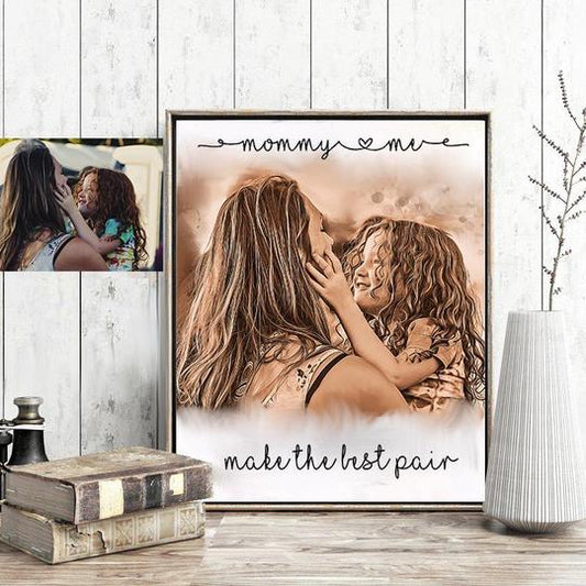 Custom Canvas For Mother and Daughter, Perfect Gift for Mom, Mother-Daughter Photo Gift