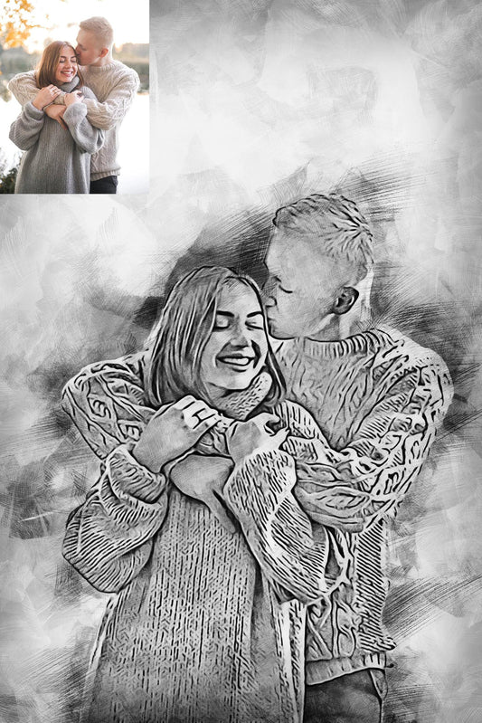 Personalized Sketch of Couple, Custom Canvas for Couple, Anniversary Gift, Couples Gift, Couple Portrait Black and White